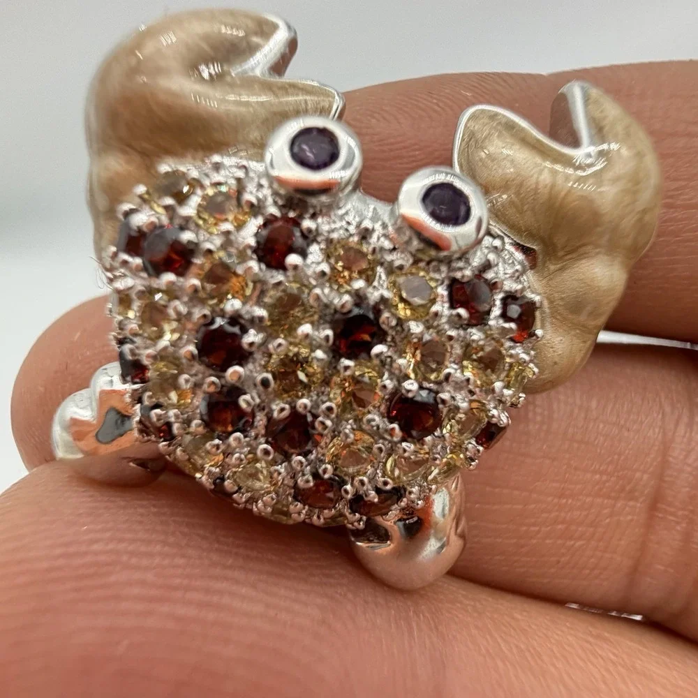 Vtg Ross Simmons Sterling Silver Crab Brooch Garnet Citrine Amethyst
